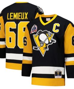 Alternative view of Mario Lemieux Pittsburgh Penguins 1991-92 Power Play Jersey - Black/Gold