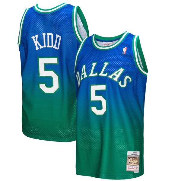 Jason Kidd Dallas Mavericks 1994/95 Hardwood Classics Fadeaway Swingman Player Jersey - Green/Navy - Image 2