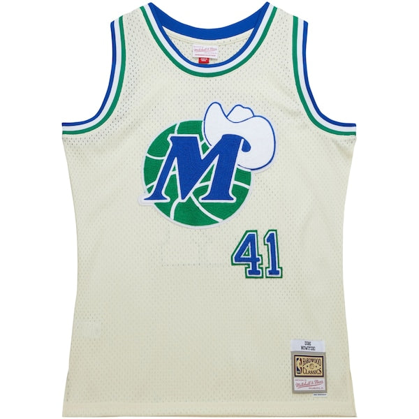 Dirk Nowitzki Dallas Mavericks Chainstitch Swingman Jersey - Cream - Image 3