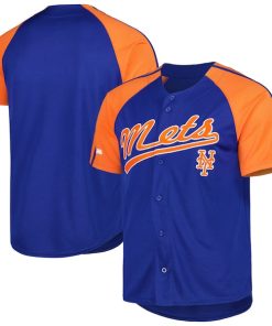 New York Mets Stitches Button-Down Raglan Fashion Jersey - Royal