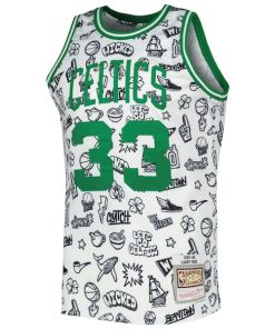 Alternative view of Larry Bird Boston Celtics 1985/86 Hardwood Classics Doodle Swingman Jersey - White