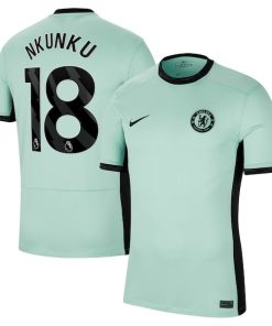 Alternative view of Christopher Nkunku Chelsea Nike 2023/24 Third Stadium Replica Player Jersey - Mint/Blue/Navy