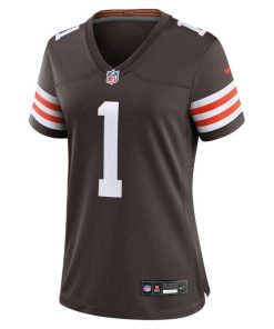 Alternative view of Number 1 Bride Cleveland Browns Nike Women's Game Jersey - Brown