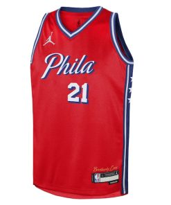 Alternative view of Joel Embiid Philadelphia 76ers Jordan Brand Youth Swingman Jersey - Statement Edition - Red