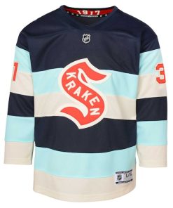 Alternative view of Philipp Grubauer Seattle Kraken Youth 2024 NHL Winter Classic Premier Player Jersey - Deep Sea Blue