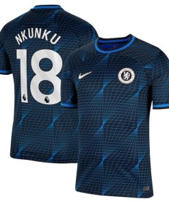Alternative view of Christopher Nkunku Chelsea Nike 2023/24 Away Stadium Replica Player Jersey - Navy/Blue/Mint
