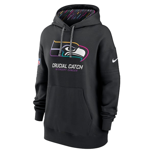 Seattle Seahawks Nike Women's 2024 NFL Crucial Catch Club Pullover Hoodie - Black - Image 2