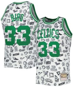 Larry Bird Boston Celtics 1985/86 Hardwood Classics Doodle Swingman Jersey - White