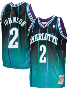 Larry Johnson Charlotte Hornets 1992/93 Hardwood Classics Fadeaway Swingman Player Jersey - Teal/Black