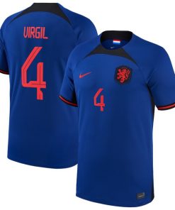 Virgil Van Dijk Netherlands National Team Nike 2022/23 Away Breathe Stadium Replica Player Jersey - Blue