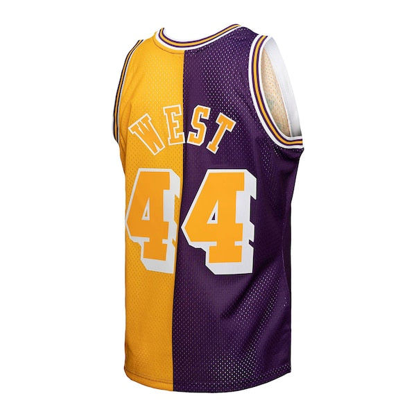 Jerry West Los Angeles Lakers Hardwood Classics 1971/72 Split Swingman Jersey - Purple/Gold - Image 3