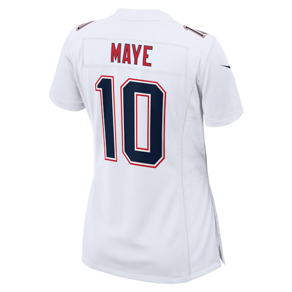 Women's New England Patriots Drake Maye Nike Super Bowl LX Patch Tundra Fashion Game Jersey - White/Black/Silver - Image 4