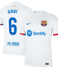Alternative view of Gavi Barcelona Nike 2023/24 Away Stadium Replica Player Jersey - White/Aqua/Royal