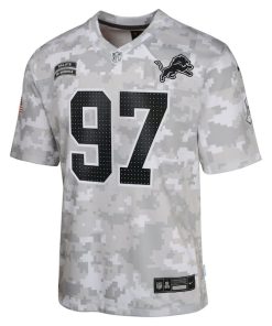 Alternative view of Aidan Hutchinson Detroit Lions Nike Youth 2024 Salute to Service Game Jersey - Arctic Camo