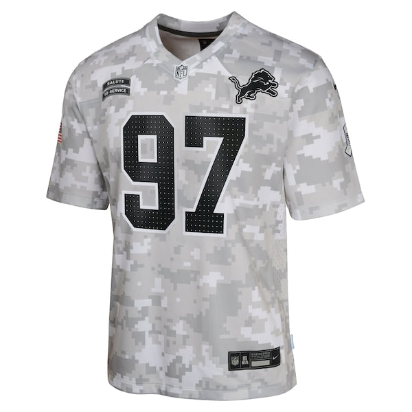 Aidan Hutchinson Detroit Lions Nike Youth 2024 Salute to Service Game Jersey - Arctic Camo - Image 2