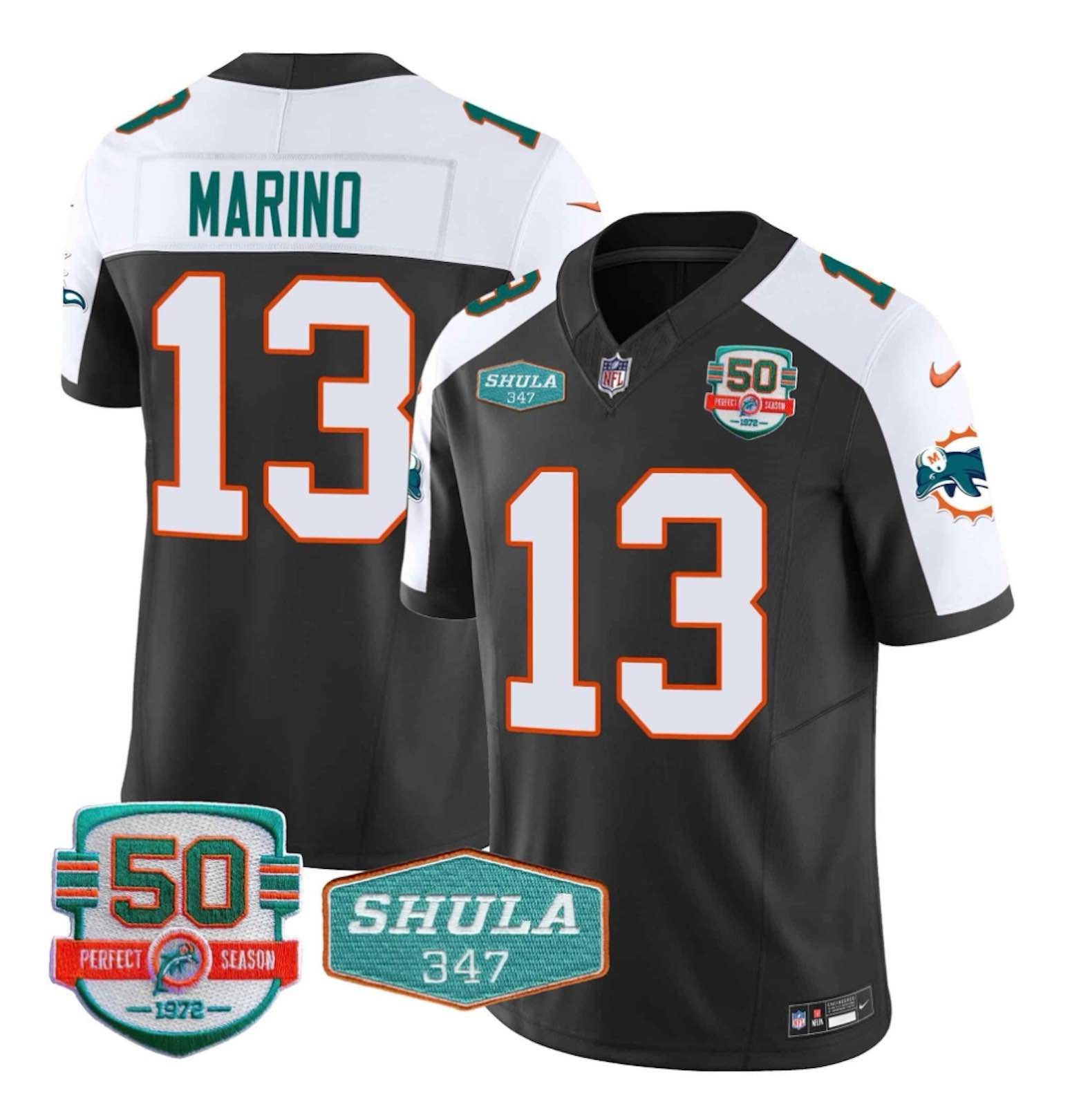 Men¡¯s Miami Dolphins Throwback Shula 347 Patch Vapor Jersey - Black Alternate - Dan Marino #13