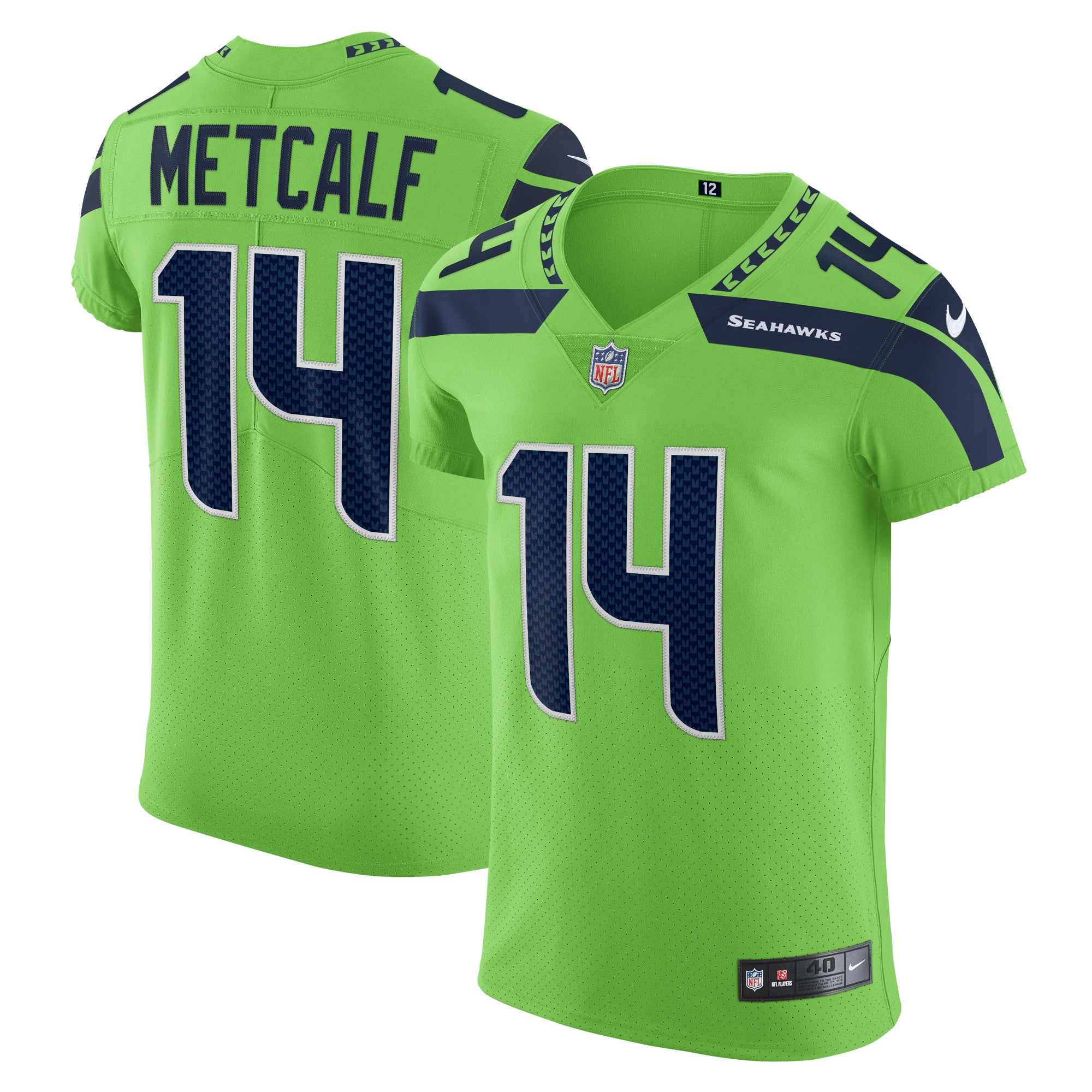 DK Metcalf Seattle Seahawks Nike Vapor Elite Player Jersey - College Navy/Neon Green - Image 5