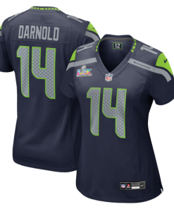 Women's Seattle Seahawks Sam Darnold Nike College Navy Super Bowl LX Patch Game Jersey