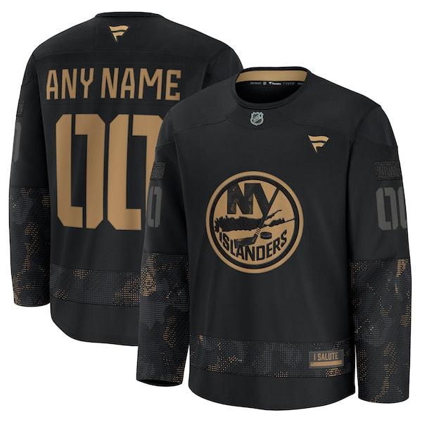 New York Islanders 2024 Military Appreciation Personalized Long Sleeve Practice Jersey - Black