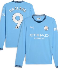 Alternative view of Erling Haaland Manchester City Puma 2024/25 Home Replica Long Sleeve Player Jersey - Light Blue