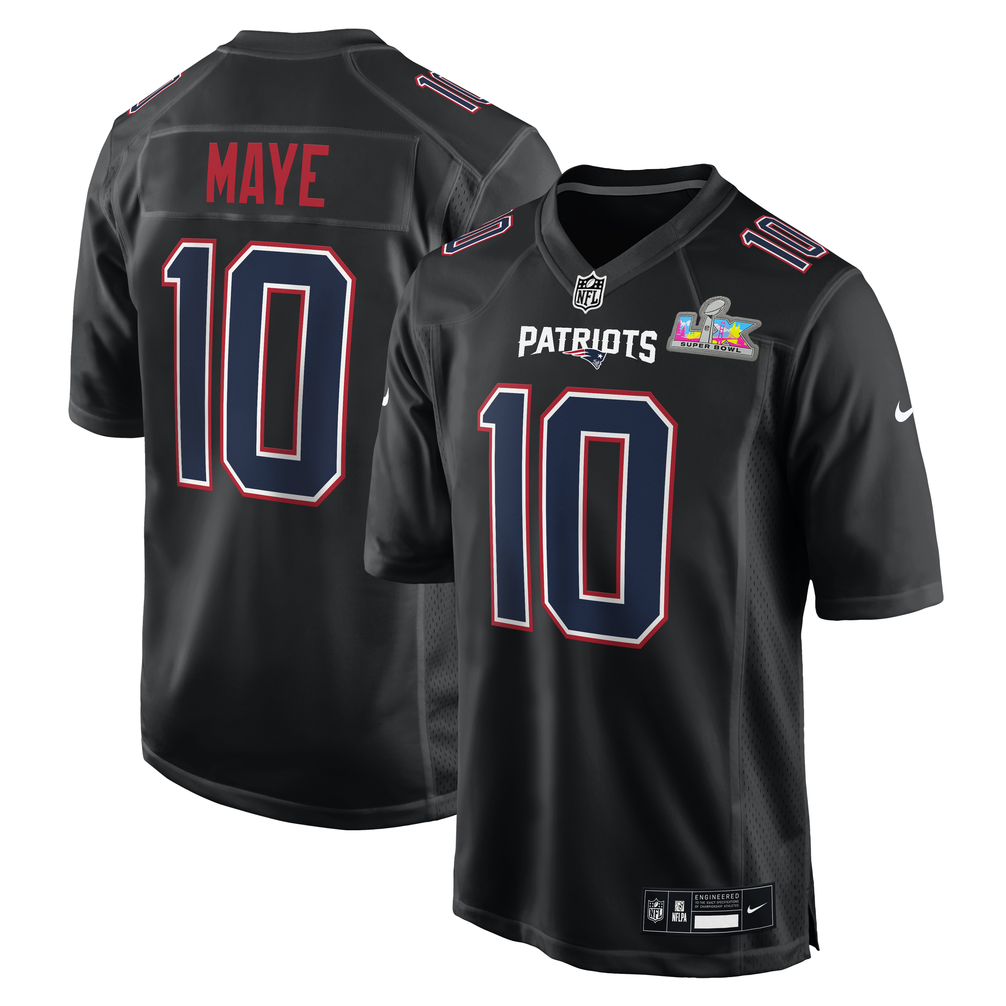 Men's New England Patriots Drake Maye Nike Super Bowl LX Patch Tundra Fashion Game Jersey - White/Black - Image 6