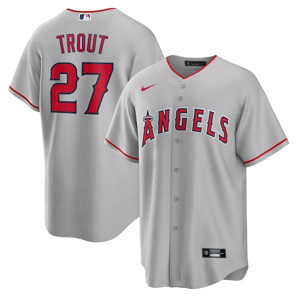 Mike Trout Los Angeles Angels Nike Road Replica Player Name Jersey - Silver/Red/White - Image 2