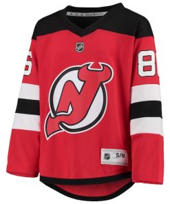Alternative view of Jack Hughes New Jersey Devils Youth Home Player Replica Jersey - Red