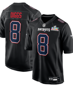 Men's New England Patriots Stefon Diggs Nike Black Super Bowl LX Patch Carbon Fashion Game Jersey