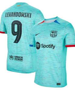 Alternative view of Robert Lewandowski Barcelona Nike 2023/24 Third Replica Jersey - Aqua/Royal/White