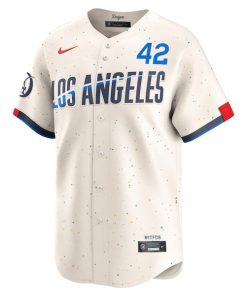 Alternative view of Jackie Robinson Los Angeles Dodgers Nike 2024 City Connect Limited Player Jersey - Cream