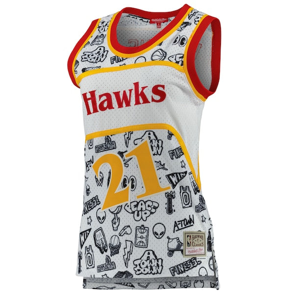 Dominique Wilkins Atlanta Hawks Women's 1986 Doodle Swingman Jersey - White - Image 2