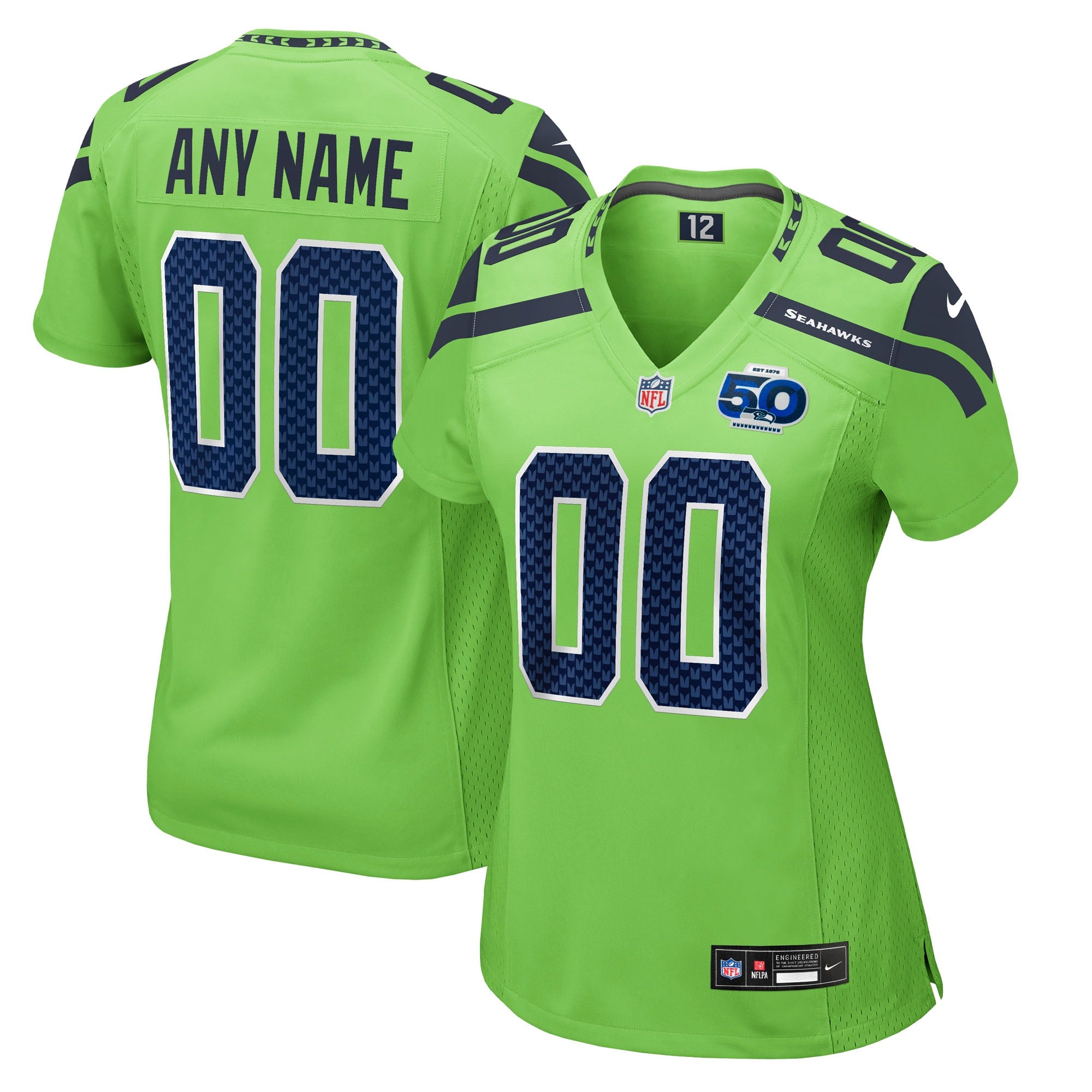 Seattle Seahawks Nike Women's 50th Season Throwback Custom Game Jersey - Royal/College Navy/Neon Green - Image 8