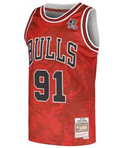 Alternative view of Dennis Rodman Chicago Bulls 1997/98 Hardwood Classics Asian Heritage 6.0 Swingman Throwback Player Jersey - Red