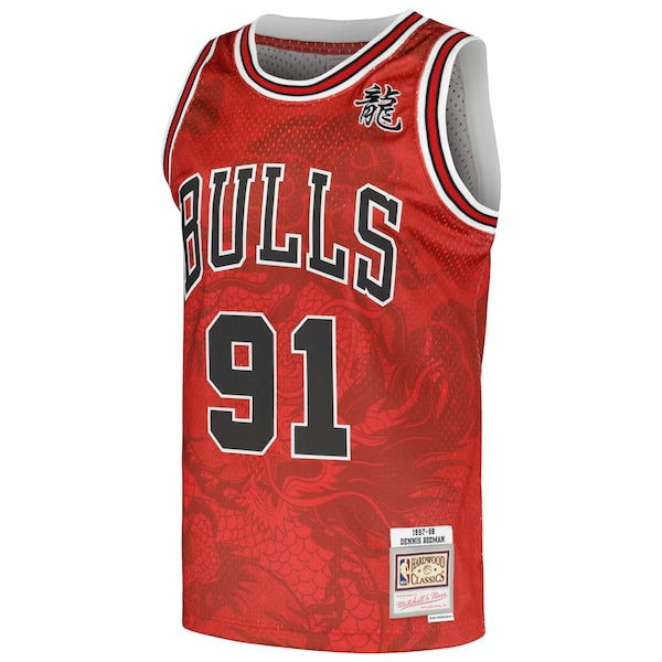 Dennis Rodman Chicago Bulls 1997/98 Hardwood Classics Asian Heritage 6.0 Swingman Throwback Player Jersey - Red - Image 2