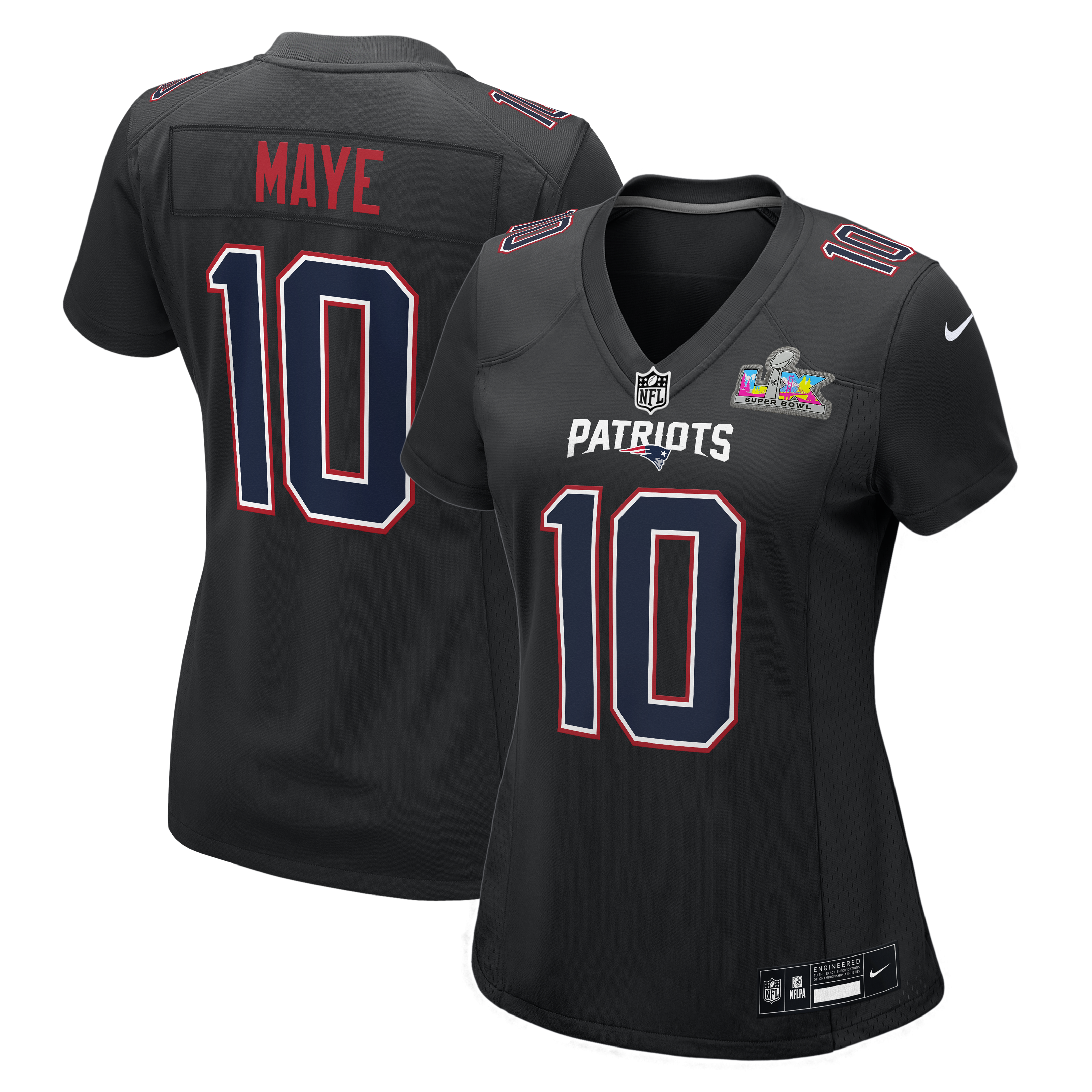 Women's New England Patriots Drake Maye Nike Super Bowl LX Patch Tundra Fashion Game Jersey - White/Black/Silver - Image 7