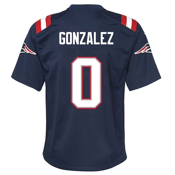 Christian Gonzalez New England Patriots Nike Youth Game Jersey - Navy/Red - Image 4