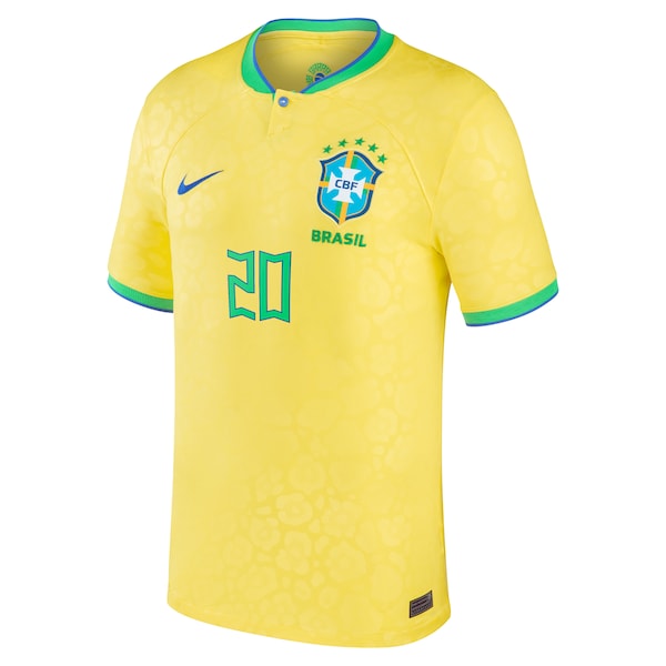Vinicius Junior Brazil National Team Nike 2022/23 Replica Home Jersey - Yellow - Image 2