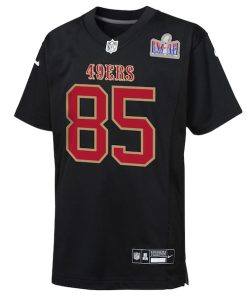 Alternative view of George Kittle San Francisco 49ers Nike Youth Super Bowl LVIII Patch Carbon Fashion Game Jersey - Black