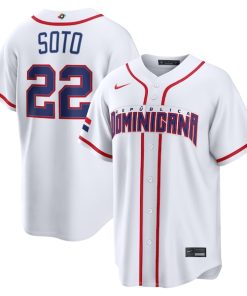 Alternative view of Juan Soto Dominican Republic Baseball Nike 2026 World Baseball Classic Home Stadium Jersey - White/Royal