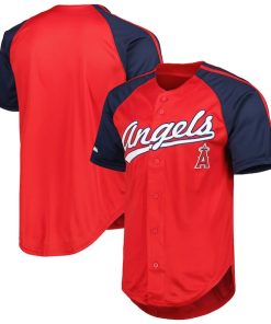 Los Angeles Angels Stitches Button-Down Raglan Replica Jersey - Red