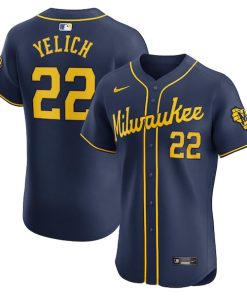 Alternative view of Christian Yelich Milwaukee Brewers Nike Alternate Home Elite Player Jersey - Navy