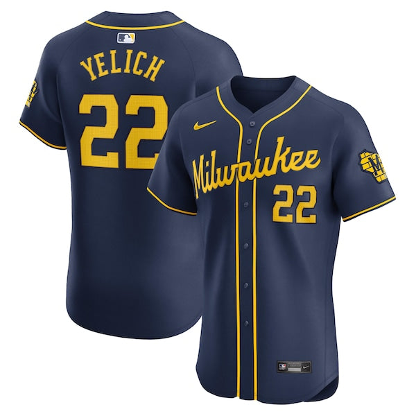 Christian Yelich Milwaukee Brewers Nike Alternate Home Elite Player Jersey - Navy - Image 2