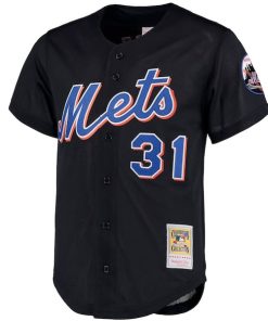 Alternative view of Mike Piazza New York Mets Big & Tall Cooperstown Collection Mesh Button-Up Jersey- Black