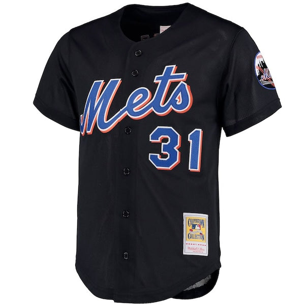 Mike Piazza New York Mets Big & Tall Cooperstown Collection Mesh Button-Up Jersey- Black - Image 2