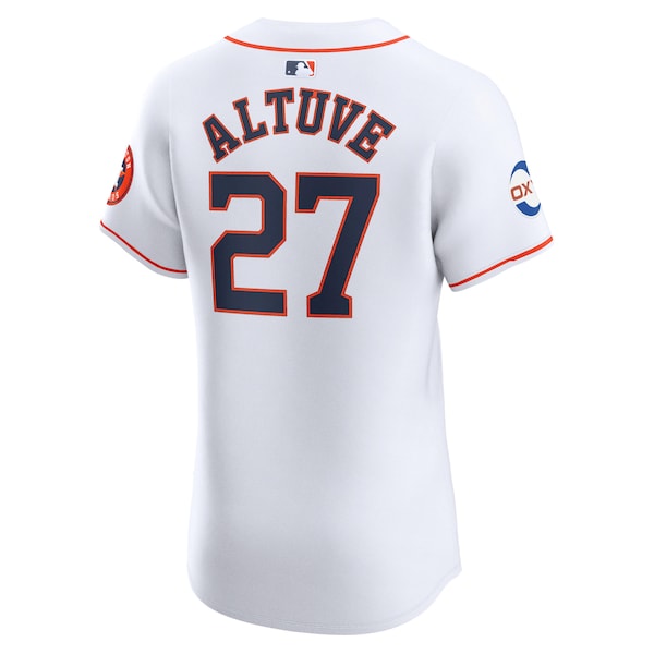 Jose Altuve Houston Astros Nike Home Elite Sponsor Patch Player Jersey - White - Image 3