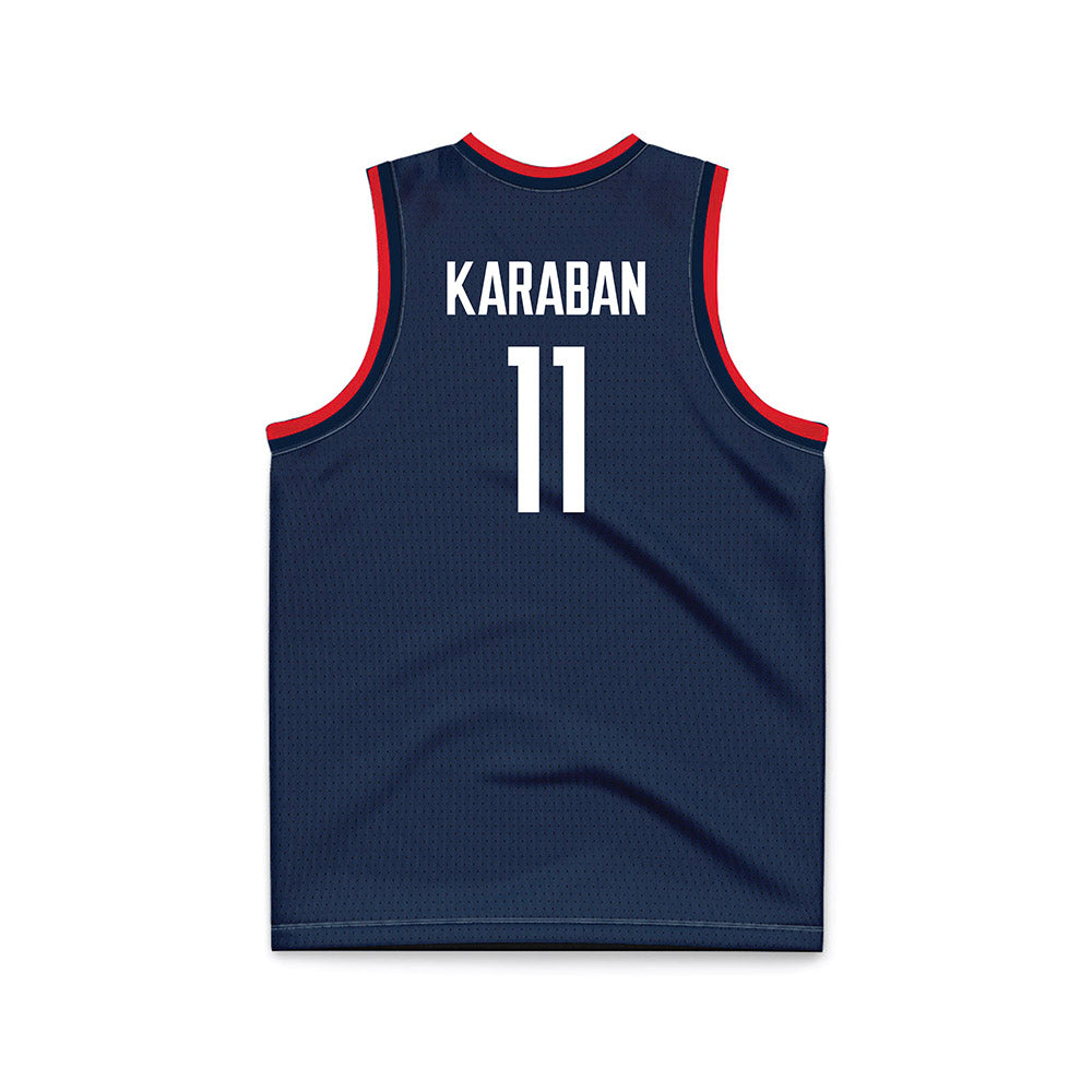 NCAA Men's Basketball : Alex Karaban - National Champions Navy Basketball Jersey - Image 3