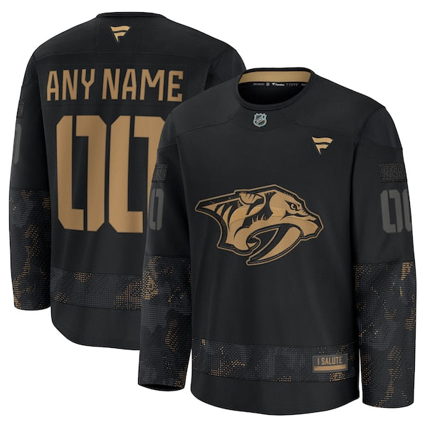 Nashville Predators 2024 Military Appreciation Personalized Long Sleeve Practice Jersey - Black