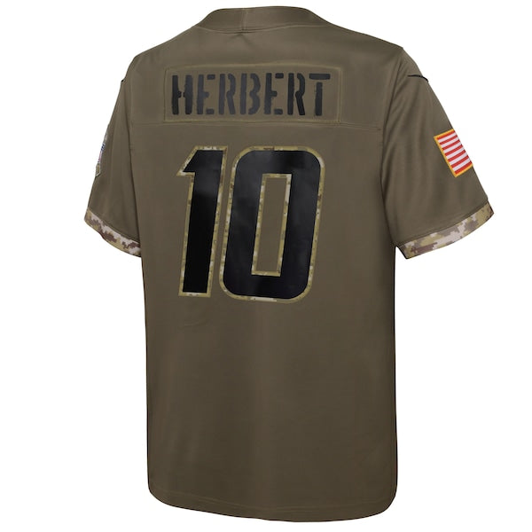 Justin Herbert Los Angeles Chargers Nike Youth 2022 Salute To Service Player Limited Jersey - Olive - Image 3