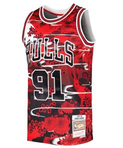 Alternative view of Dennis Rodman Chicago Bulls  1997/98 Hardwood Classics Lunar New Year Swingman Jersey - Red