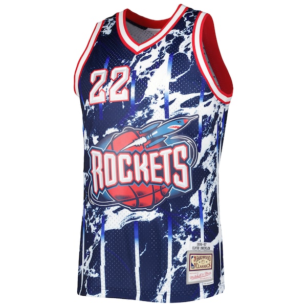 Clyde Drexler Houston Rockets 1996/97 Hardwood Classics Marble Swingman Jersey - Navy - Image 2